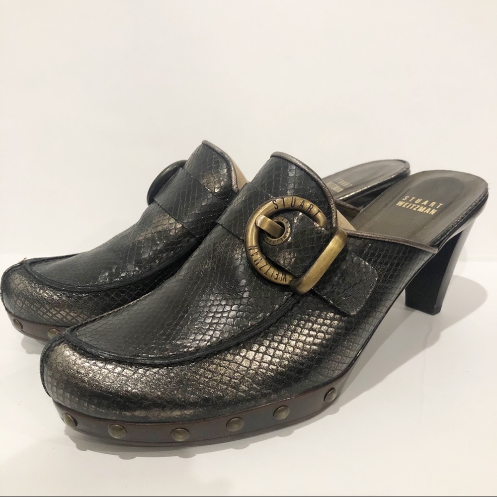 Stuart Weitzman Pewter Snake Pattern Mule Sz. 10.5 - image 1